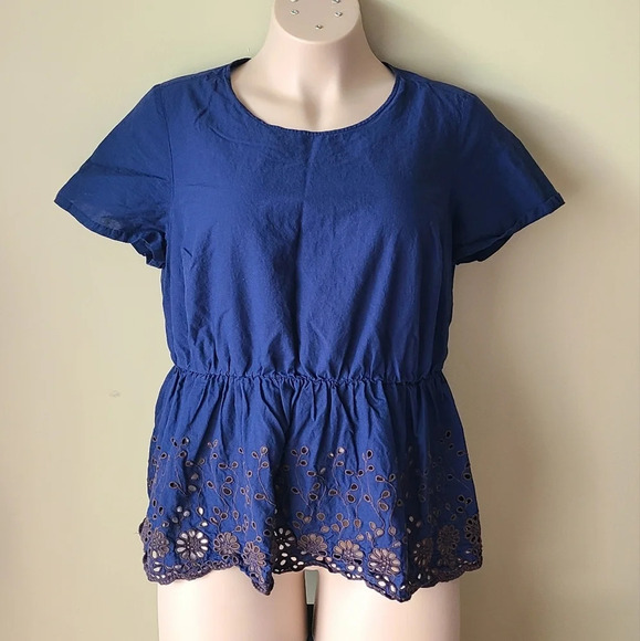 Lane Bryant womens Blouse Sz.18 Embroidered Floral Ruffle blue color - Picture 1 of 14